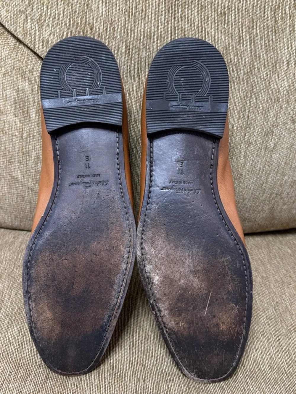 Salvatore Ferragamo Natural Brown Leather Slip-On Loafers with Gancini Buckle
